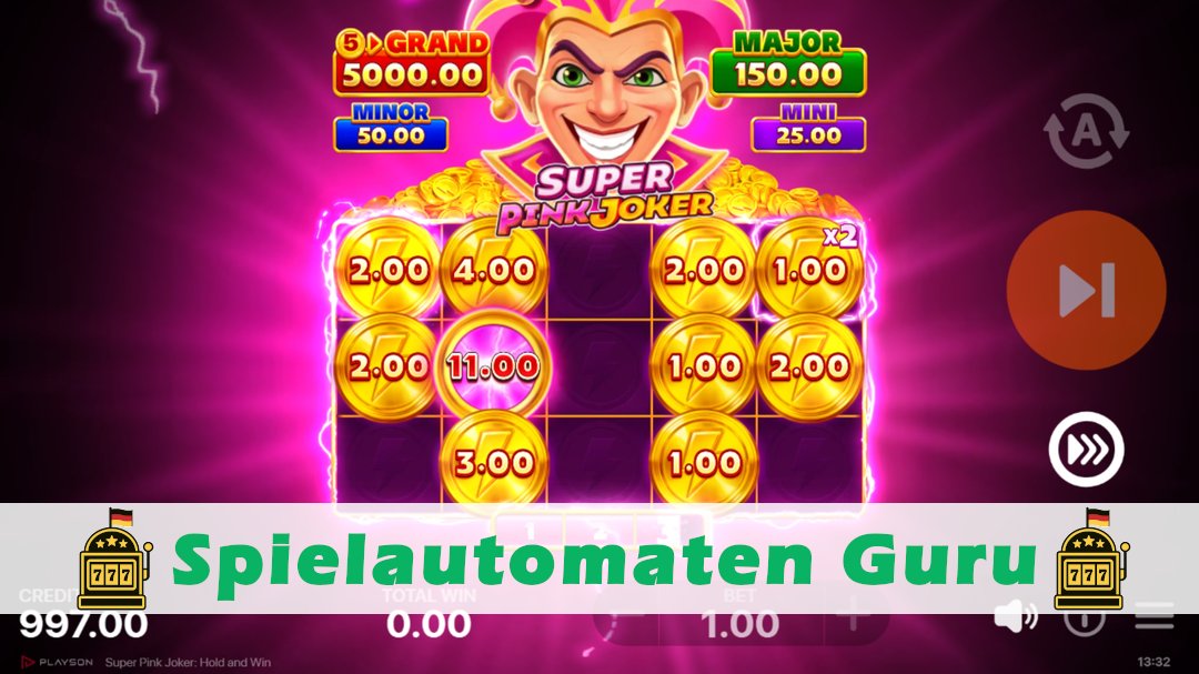 Screenshot der Demo-Version des Spiels Super Pink Joker Hold and Win Demo des Spielautomaten Super Pink Joker Hold and Win