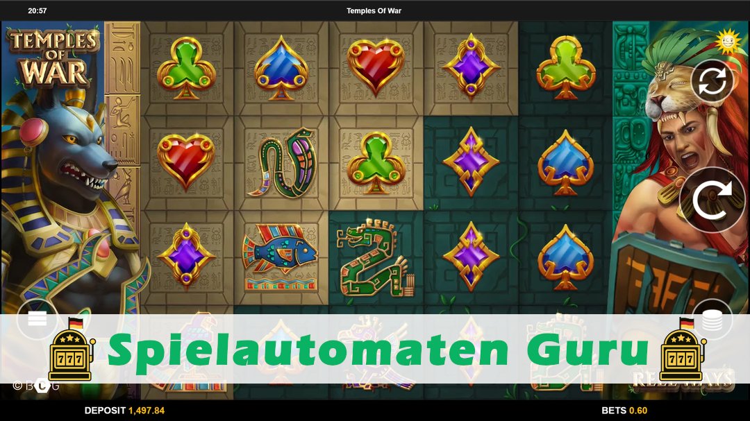 Screenshot der Demo-Version des Spiels Temples of War Demo des Spielautomaten Temples of War