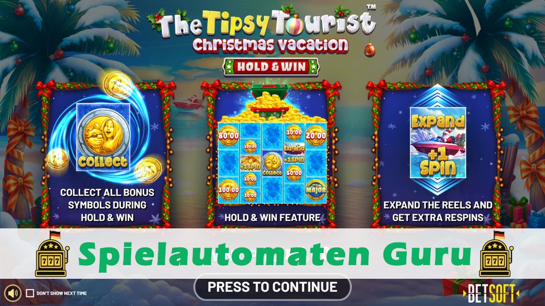 Screenshot der Demo-Version des Spiels The Tipsy Tourist Christmas Vacation Demo des Spielautomaten The Tipsy Tourist Christmas Vacation