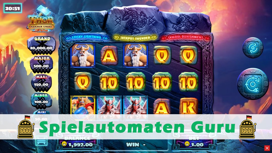 Screenshot der Demo-Version des Spiels Thor Hammer Strike Xtreme Power Pots Demo des Spielautomaten Thor Hammer Strike Xtreme Power Pots
