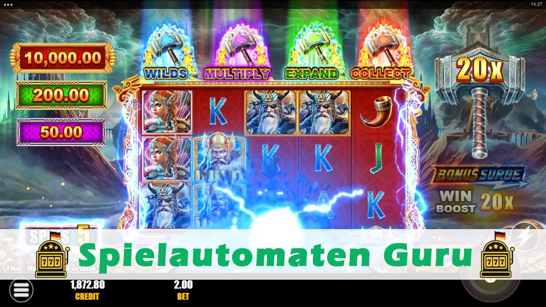 Screenshot der Demo-Version des Spiels Thor Realms of Fortune Bonus Surge Demo des Spielautomaten Thor Realms of Fortune Bonus Surge