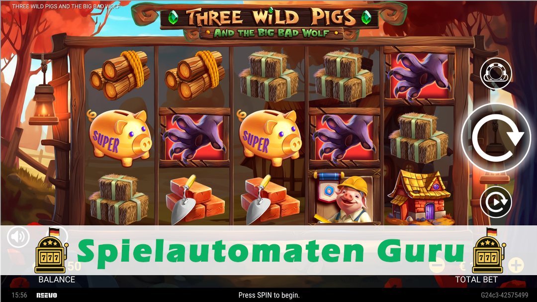 Screenshot der Demo-Version des Spiels Three Wild Pigs and the Big Bad Wolf Demo des Spielautomaten Three Wild Pigs and the Big Bad Wolf
