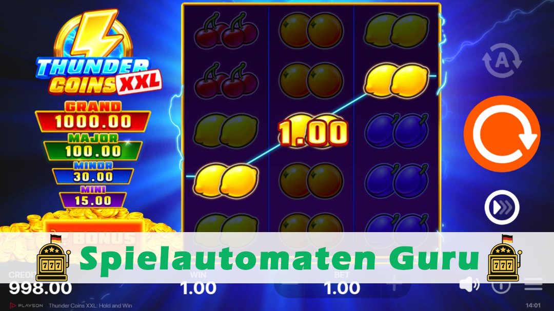 Screenshot der Demo-Version des Spiels Thunder Coins XXL Demo des Spielautomaten Thunder Coins XXL