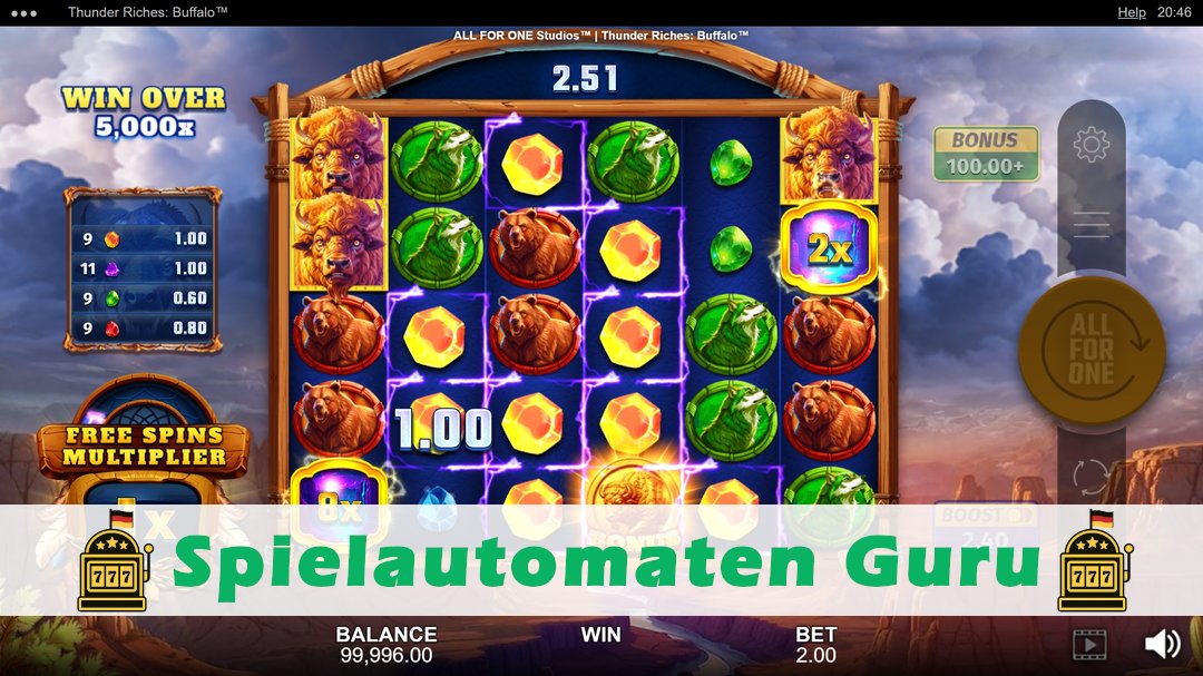 Screenshot der Demo-Version des Spiels Thunder Riches Buffalo Demo des Spielautomaten Thunder Riches Buffalo