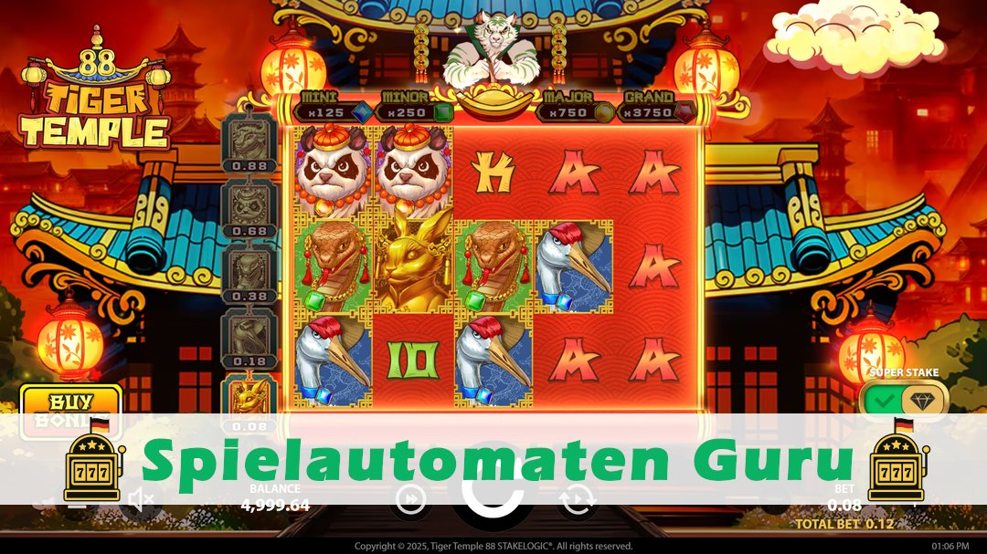 Screenshot der Demo-Version des Spiels Tiger Temple 88 Demo des Spielautomaten Tiger Temple 88