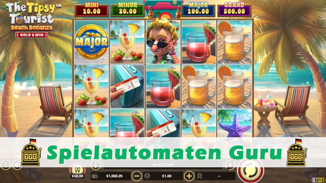 Screenshot der Demo-Version des Spiels The Tipsy Tourist Beach Bonanza Demo des Spielautomaten The Tipsy Tourist Beach Bonanza