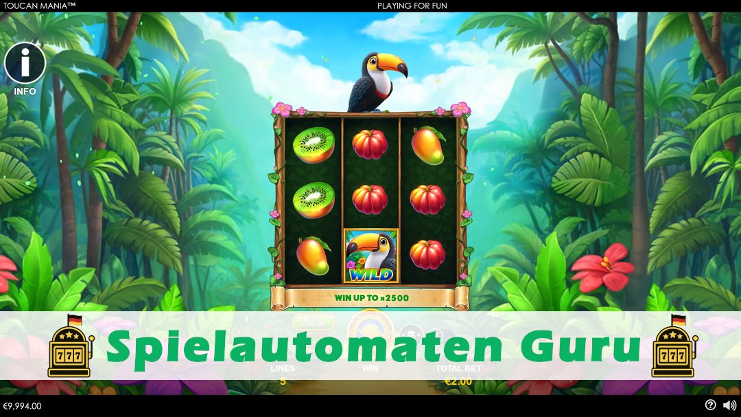 Screenshot der Demo-Version des Spiels Toucan Mania Demo des Spielautomaten Toucan Mania