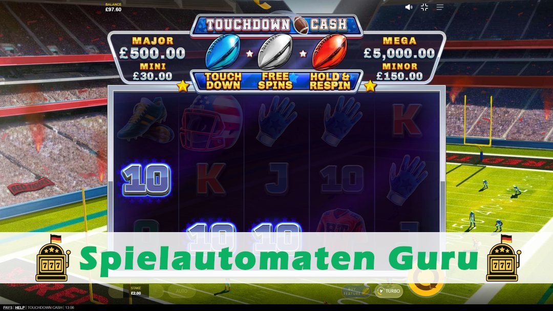 Screenshot der Demo-Version des Spiels Touchdown Cash Demo des Spielautomaten Touchdown Cash