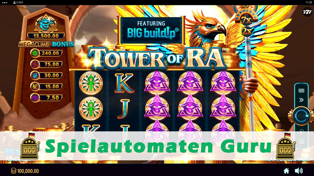 Screenshot der Demo-Version des Spiels Tower of Ra Demo des Spielautomaten Tower of Ra