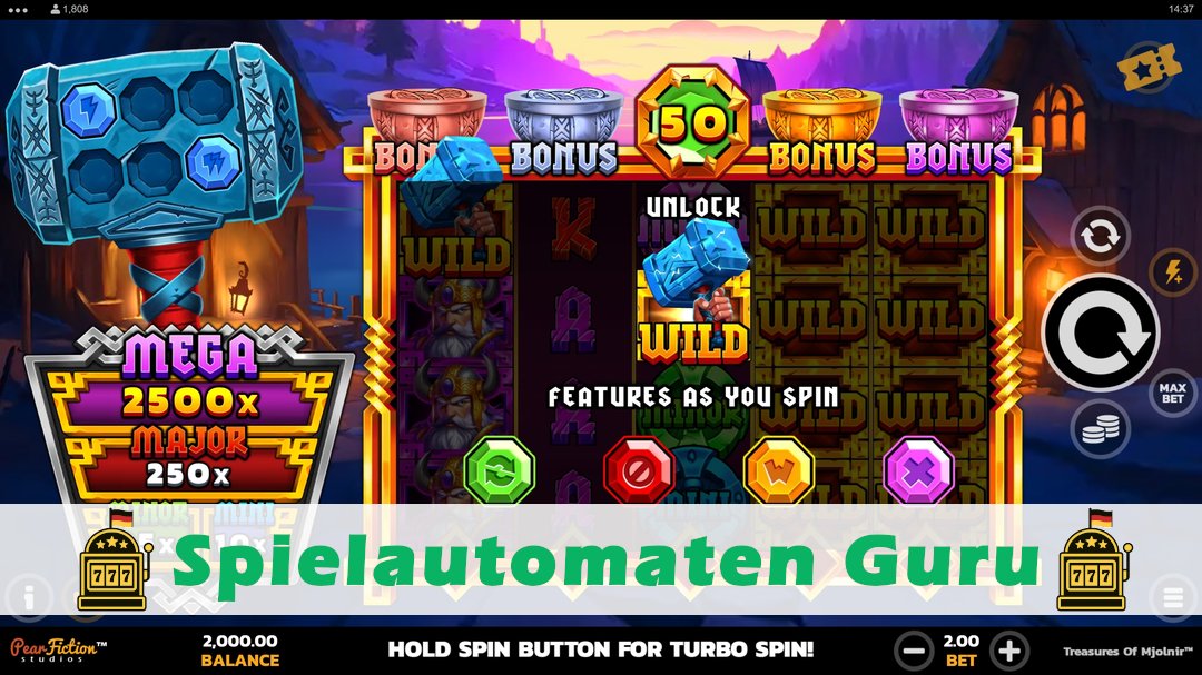 Screenshot der Demo-Version des Spiels Treasures of Mjolnir Demo des Spielautomaten Treasures of Mjolnir