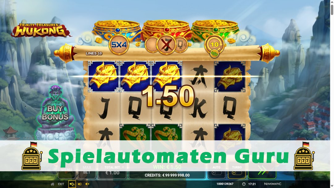 Screenshot der Demo-Version des Spiels Trinity Treasures Wukong Demo des Spielautomaten Trinity Treasures Wukong
