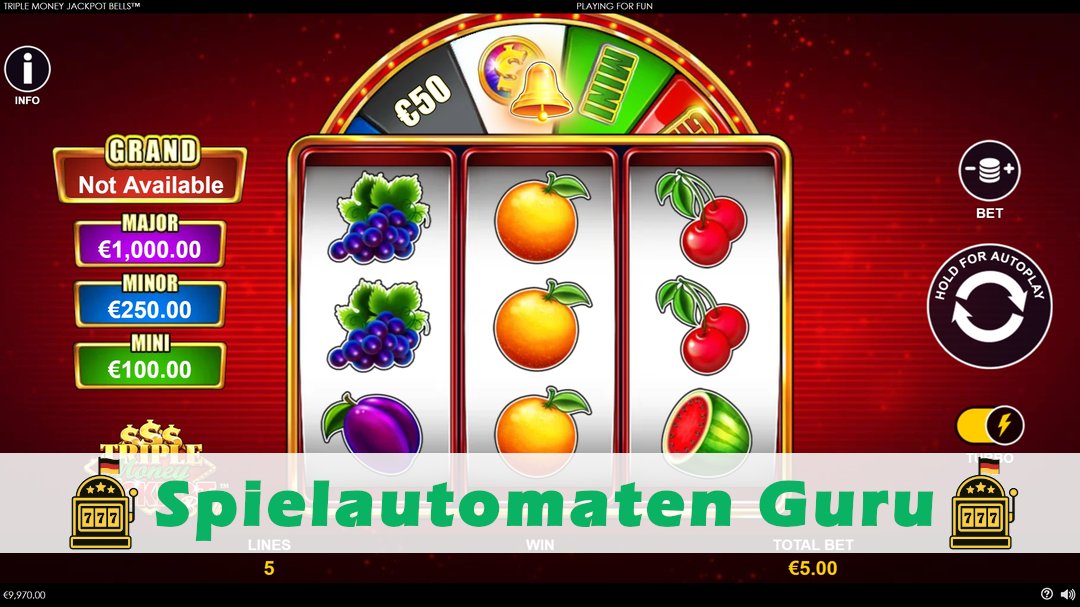 Screenshot der Demo-Version des Spiels Triple Money Jackpot Bells Demo des Spielautomaten Triple Money Jackpot Bells