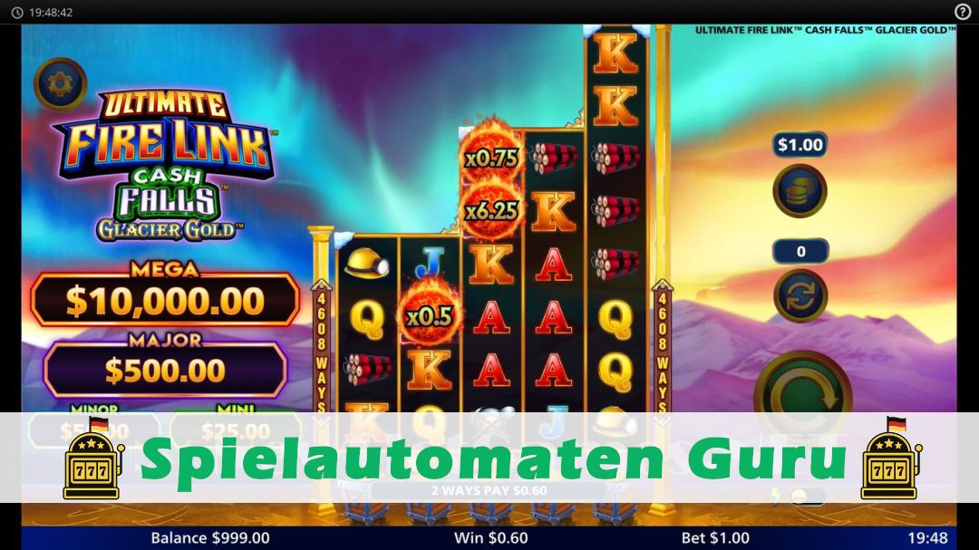 Screenshot der Demo-Version des Spiels Ultimate Fire Link Cash Falls Glacier Gold Demo des Spielautomaten Ultimate Fire Link Cash Falls Glacier Gold