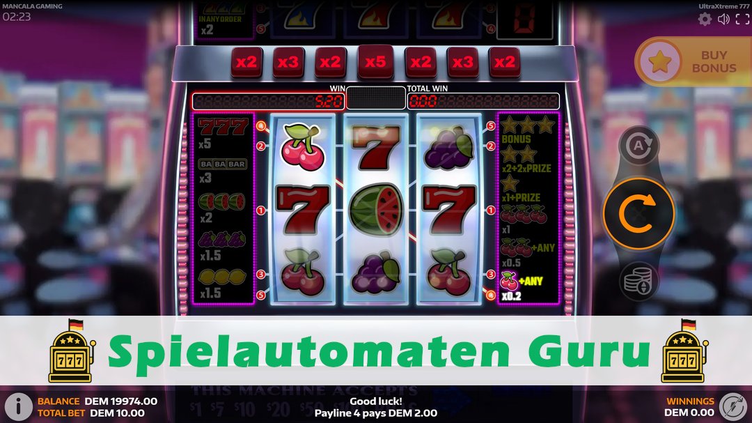 Screenshot der Demo-Version des Spiels UltraXtreme 777 Demo des Spielautomaten UltraXtreme 777