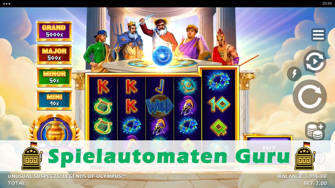 Screenshot der Demo-Version des Spiels Unusual Suspects Legends of Olympus Demo des Spielautomaten Unusual Suspects Legends of Olympus