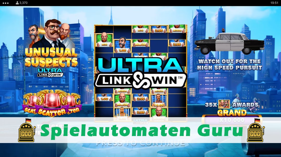 Screenshot der Demo-Version des Spiels Unusual Suspects Ultra Link & Win Demo des Spielautomaten Unusual Suspects Ultra Link & Win