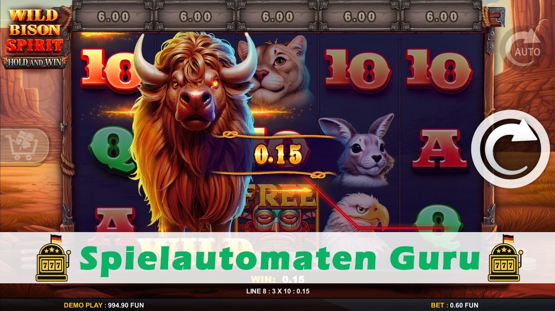 Screenshot der Demo-Version des Spiels Wild Bison Spirit Hold And Win Demo des Spielautomaten Wild Bison Spirit Hold And Win