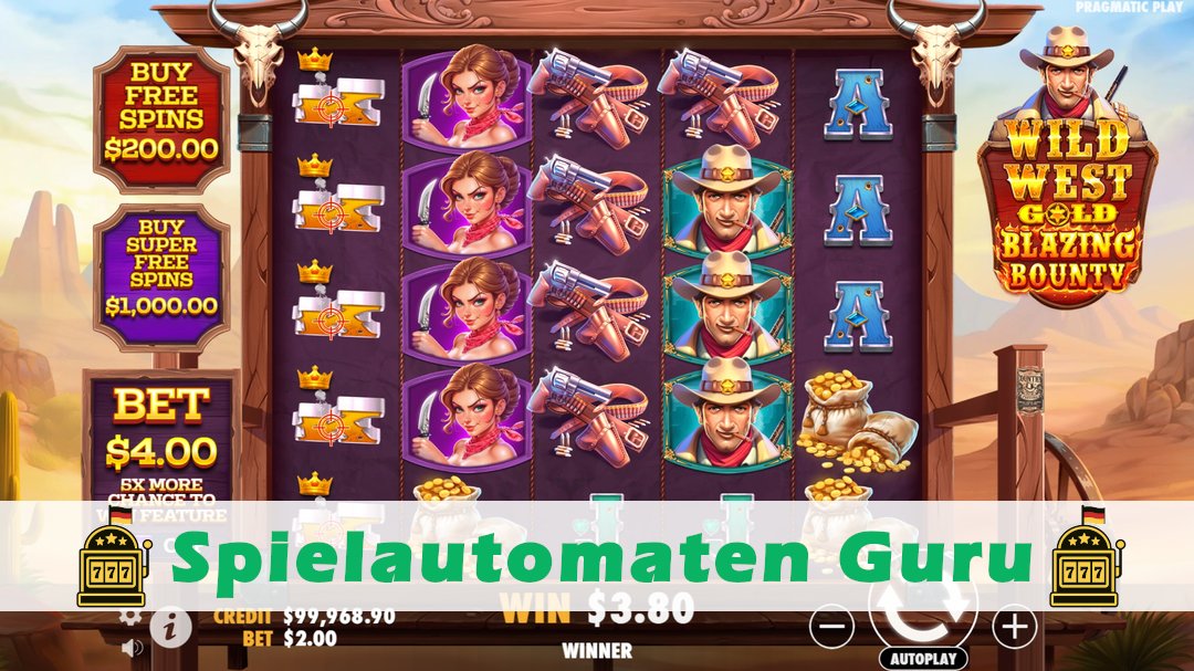 Screenshot der Demo-Version des Spiels Wild West Gold Blazing Bounty Demo des Spielautomaten Wild West Gold Blazing Bounty