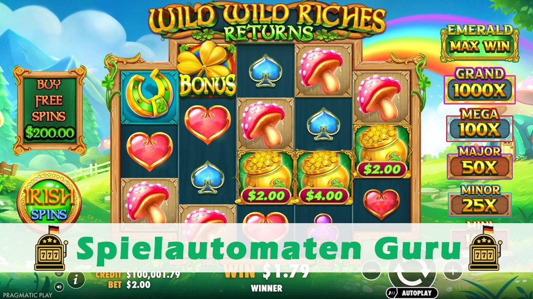 Screenshot der Demo-Version des Spiels Wild Wild Riches Returns Demo des Spielautomaten Wild Wild Riches Returns
