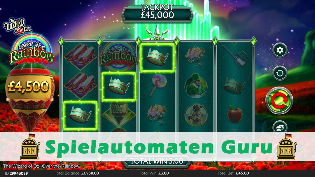 Screenshot der Demo-Version des Spiels The Wizard of Oz Over the Rainbow Demo des Spielautomaten The Wizard of Oz Over the Rainbow