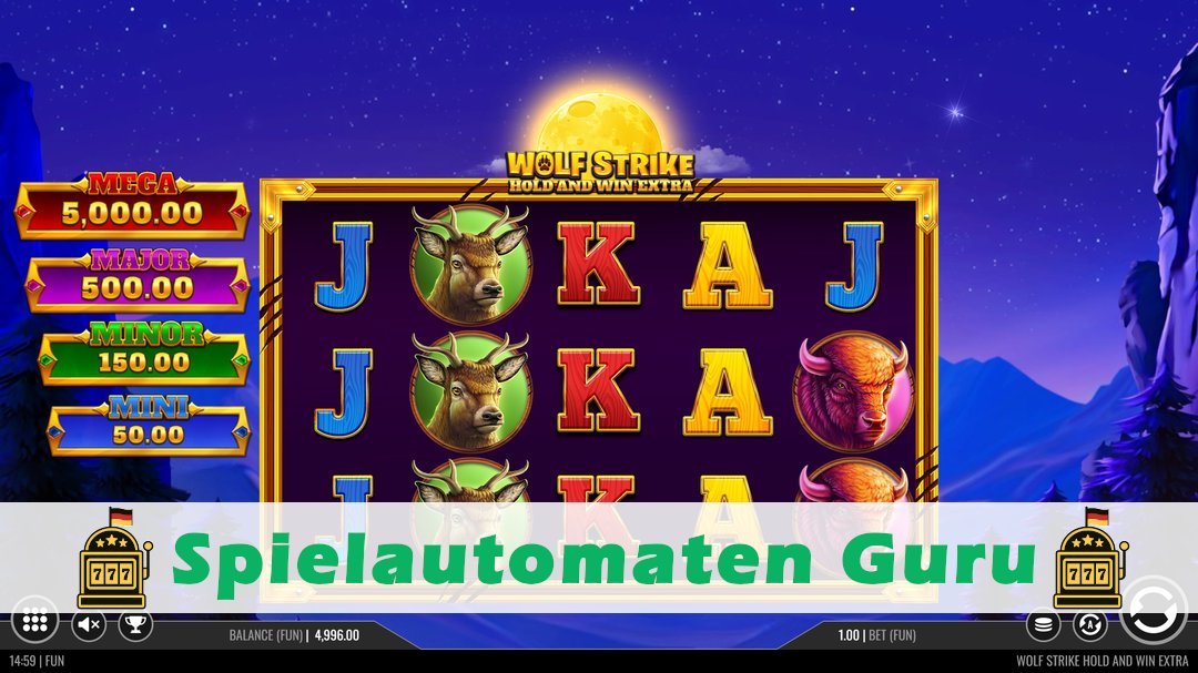 Screenshot der Demo-Version des Spiels Wolf Strike Hold & Win Extra Demo des Spielautomaten Wolf Strike Hold & Win Extra