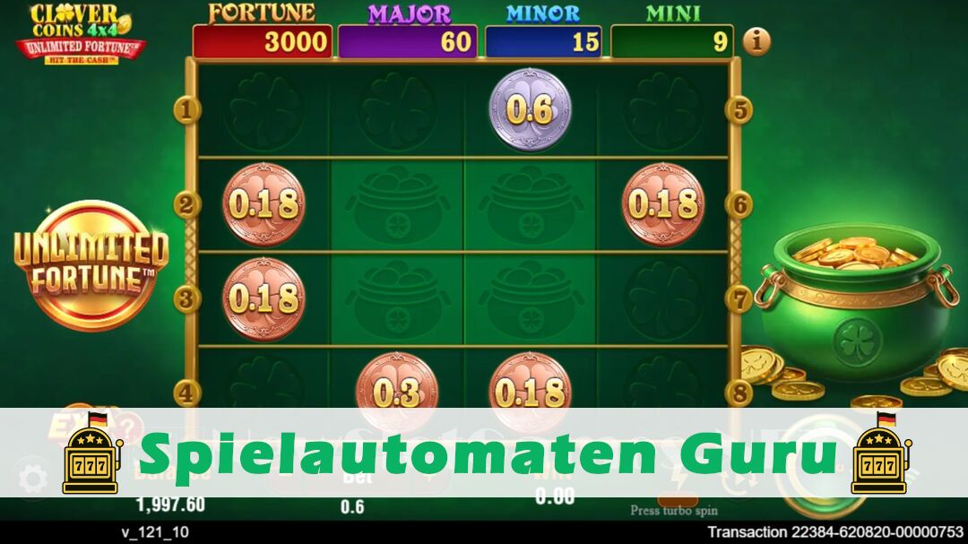 Demo des Spielautomaten Clover Coins 4x4 Unlimited Fortune (TaDa Gaming) Slot