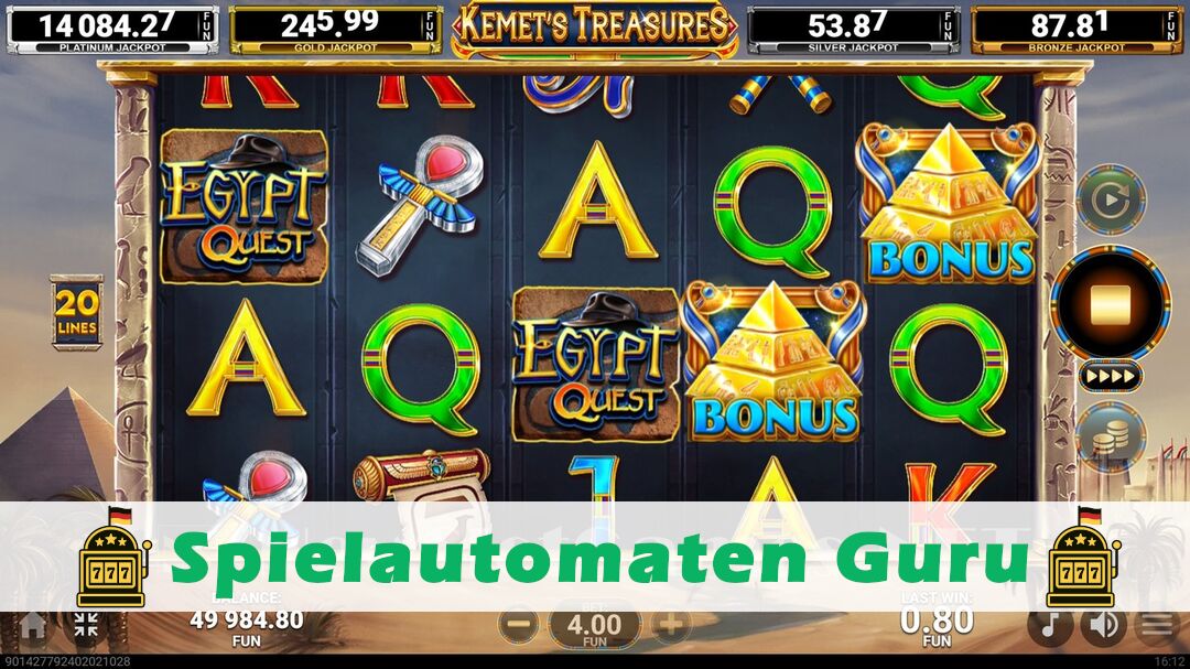 Demo des Spielautomaten Kemets Treasures Egypt Quest (Amusnet) Slot